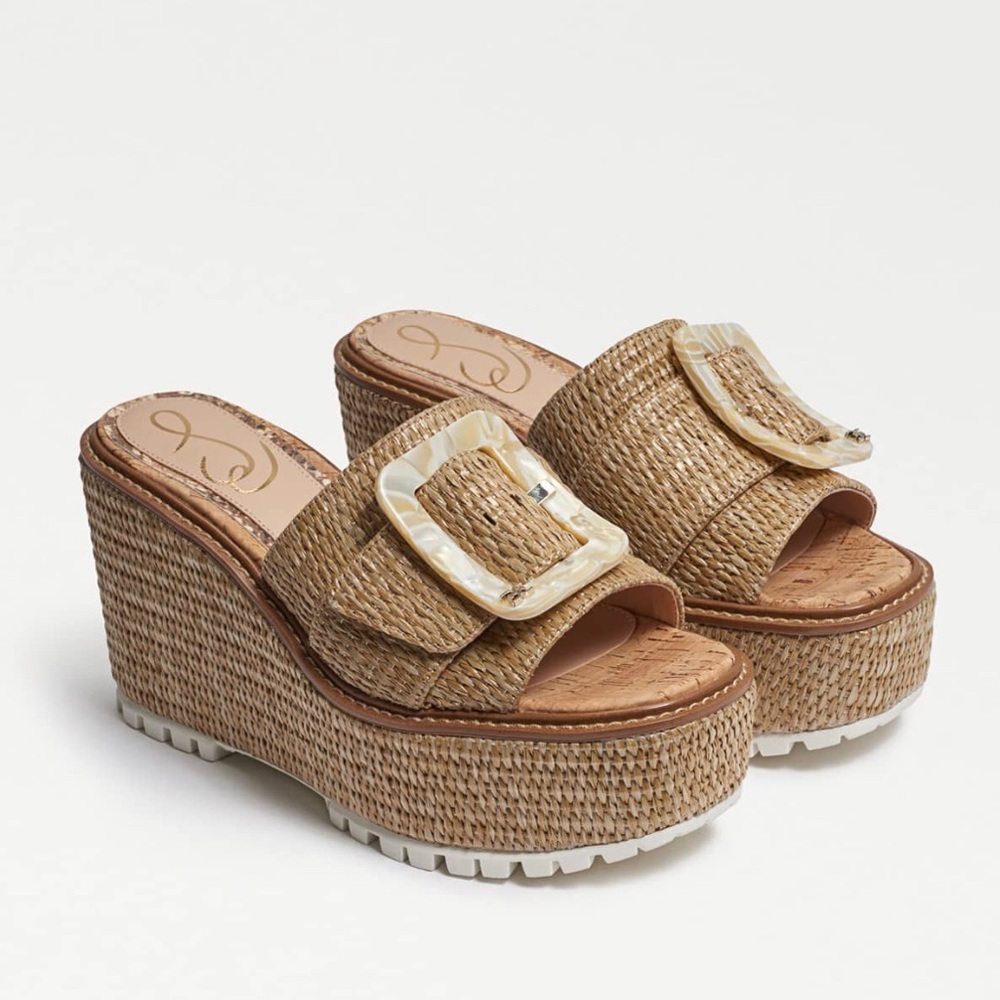 Sam Edelman LIVI ESPADRILLE WEDGE SANDAL Size 8.5 Natural Raffia